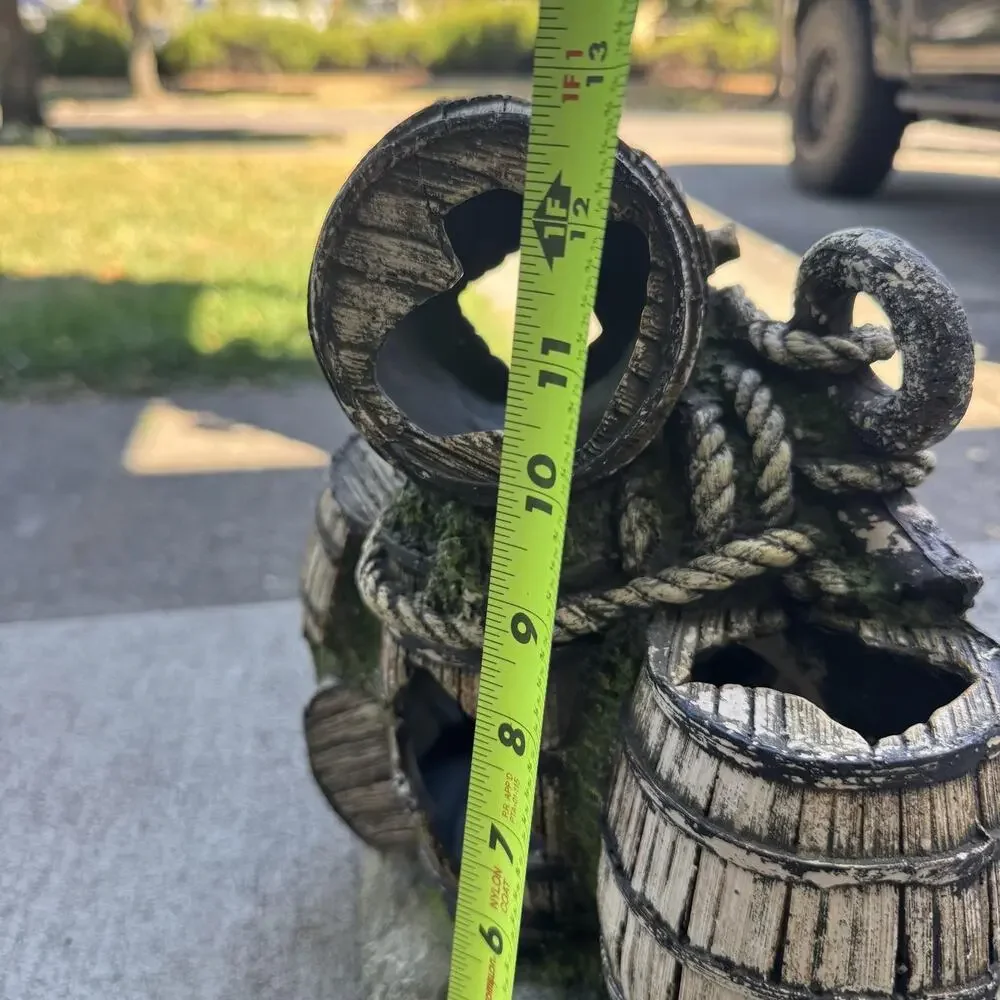 Large Aquarium Fish Tank Decor Anchor Barrels Cave Hideout Ornament 13 Inch